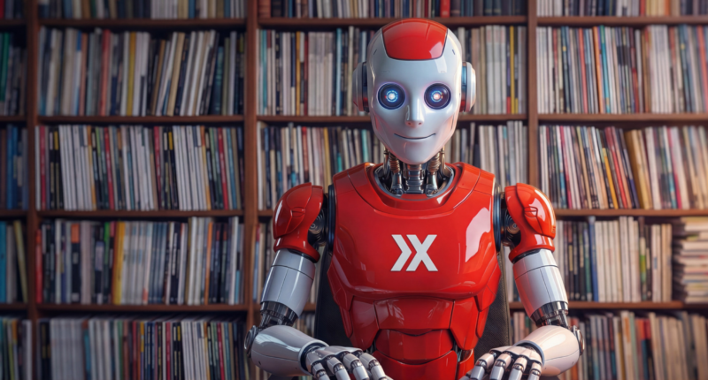 Chatbot vor Bücherregal